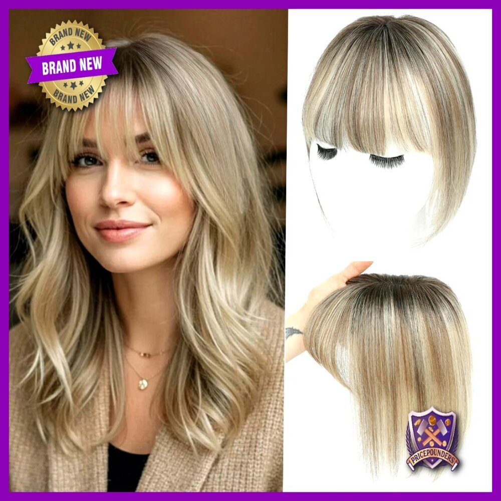 Human Hair Topper Clip-In Bangs Swiss Base For Thinning Hair Elegant Natural